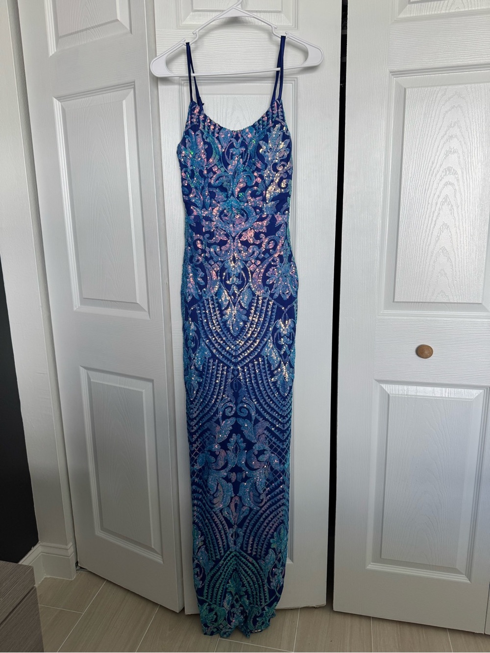 Emerald Sundae Navy & Teal Sequin Maxi Dress